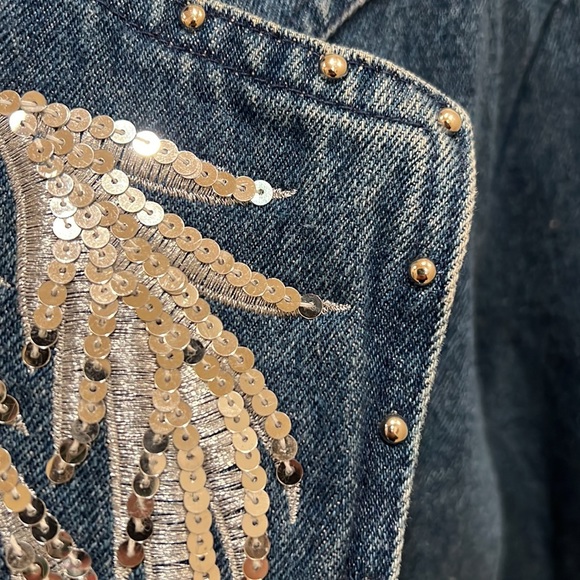 Vintage Embroidered Denim Western Oversized Blazer Jacket - Picture 4 of 7
